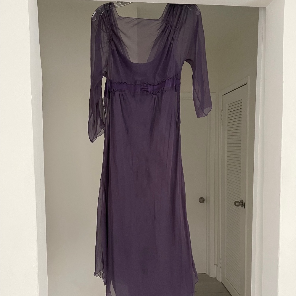 Philosophy by Alberta Ferretti Delicate Plum Chiffon Empire Dress with Plum Slip